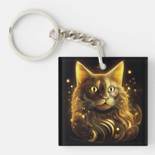 Fantasy Neon Gold Cat Keychain