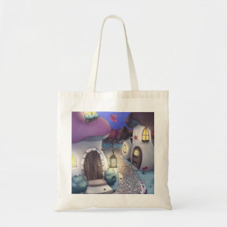 Fantasy Nighttime Mushroom Village Illustration Tote Bag