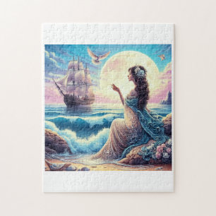 Fantasy of a beautiful girl sitting by the sea jigsaw puzzle