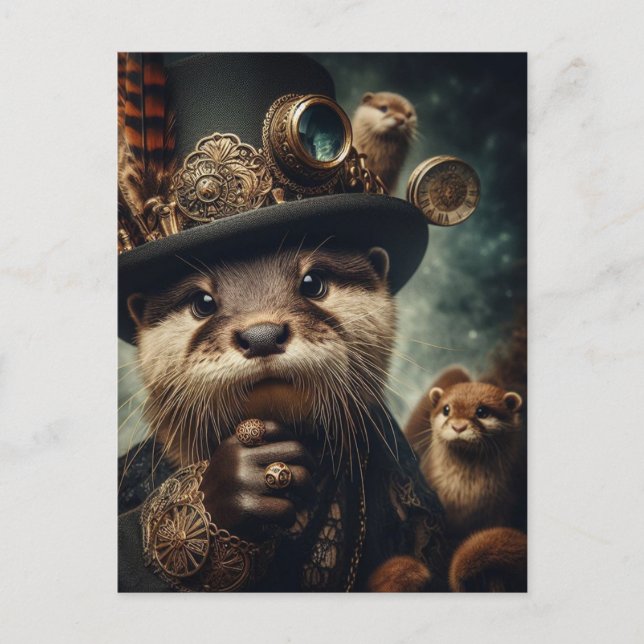 Fantasy Otter Steampunk Postcard (Front)