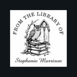 Fantasy Owl Library Ex Libris Bookplate Stamp<br><div class="desc">A wise owl perched atop volumes of leather bound books in a gothic fantasy style. Perfect for book lovers who enjoy magic and mystery.</div>