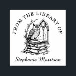 Fantasy Owl Library Ex Libris Bookplate Stamp<br><div class="desc">A wise owl perched atop volumes of leather bound books in a gothic fantasy style. Perfect for book lovers who enjoy magic and mystery.</div>