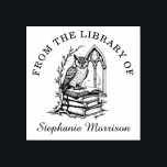Fantasy Owl Library Ex Libris Bookplate Stamp<br><div class="desc">A wise owl perched atop volumes of leather bound books in a gothic fantasy style. Perfect for book lovers who enjoy magic and mystery.</div>