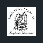 Fantasy Owl Library Ex Libris Bookplate Stamp<br><div class="desc">A wise owl perched atop volumes of leather bound books in a gothic fantasy style. Perfect for book lovers who enjoy magic and mystery.</div>
