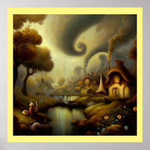 Fantasy Painting 5 - Village Landscape Poster
