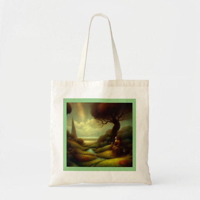 Fantasy Painting 7  - Woman and Cat Tote Bag (Front)