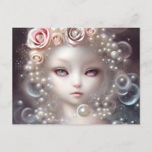 Fantasy Painting SciFi White Fuffly Baby Cat Postcard