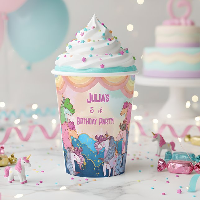 Fantasy Pastel Unicorn Kids Birthday  Paper Cups (Creator Uploaded)