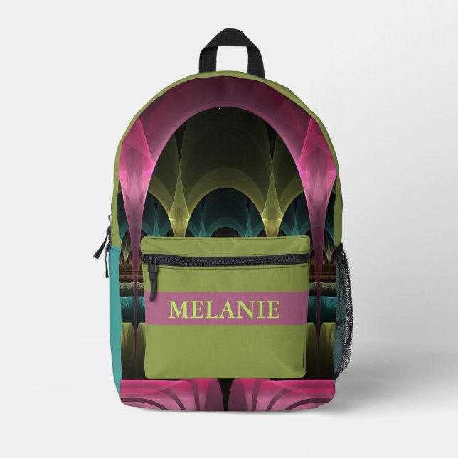 Fantasy Pattern Abstract Colourful Fractal Own Nam Printed Backpack (Front)