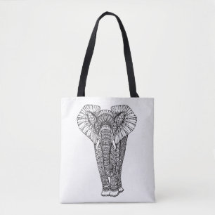 Fantasy Patterned Elephant Doodle 2 Tote Bag