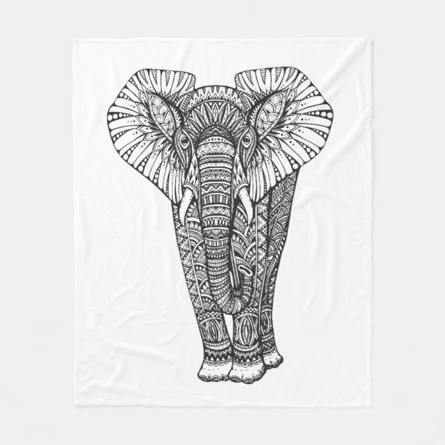 Fantasy Patterned Elephant Doodle Fleece Blanket (Front)