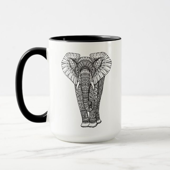 Fantasy Patterned Elephant Doodle Mug (Left)