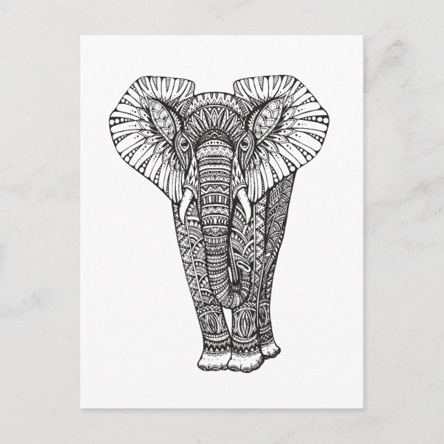 Fantasy Patterned Elephant Doodle Postcard (Front)
