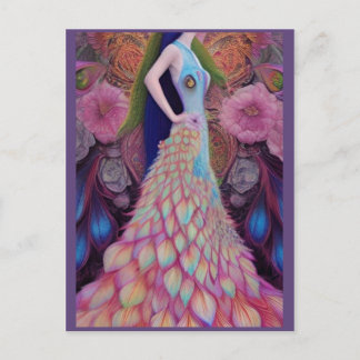 Fantasy Peacock Wedding Dress Fairytale Bride Post Postcard