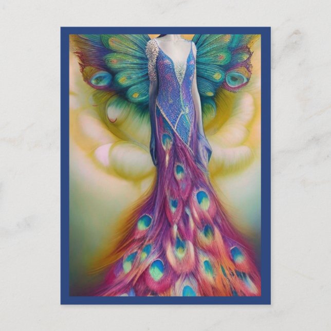 Fantasy Peacock Wedding Dress Fairytale Forest  Postcard (Front)