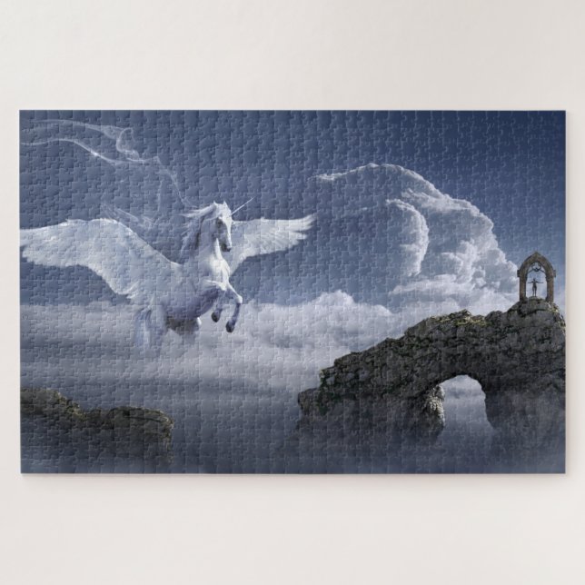 Fantasy Pegasus White Horse Jigsaw Puzzle (Horizontal)