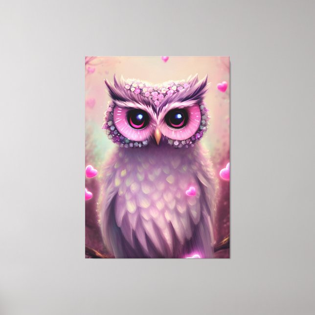 Fantasy Pink Fluffy Kawaii Owl   Canvas Print (Front)