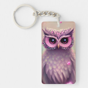 Fantasy Pink Fluffy Kawaii Owl Keychain