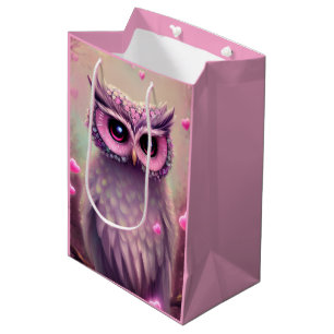Fantasy Pink Fluffy Kawaii Owl Medium Gift Bag