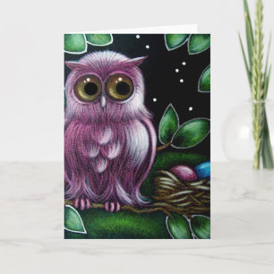 Fantasy Pink Owl & Easter Eggs Card