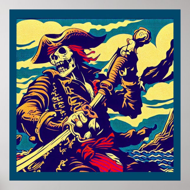 Fantasy Pirate Anime - Woodcut 1 Poster (Front)