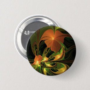 Fantasy Plant Abstract Green Rust Brown Fractal 2 Inch Round Button