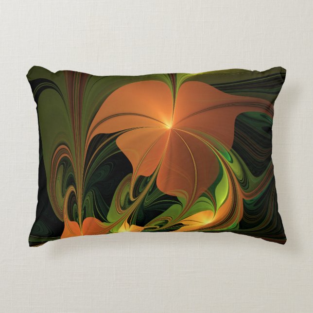 Fantasy Plant Abstract Green Rust Brown Fractal Accent Pillow (Front)