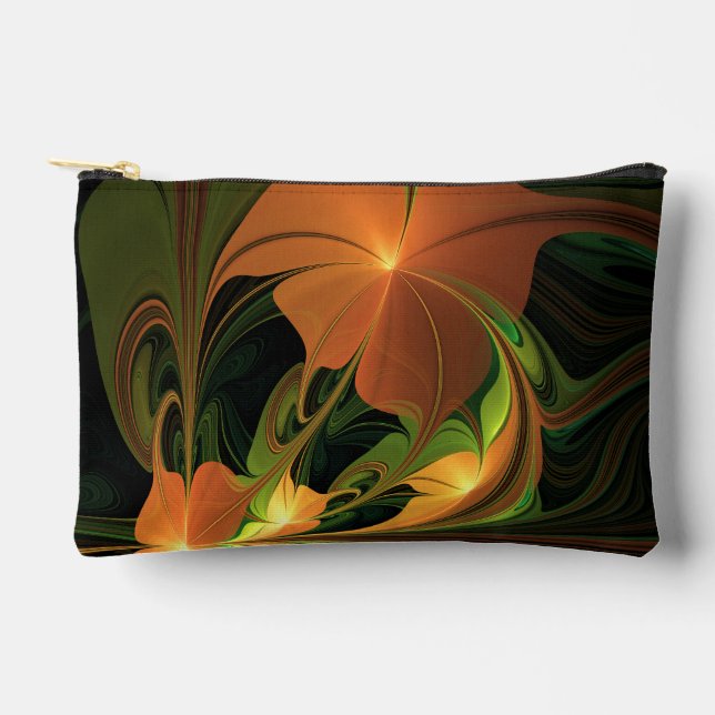 Fantasy Plant Abstract Green Rust Brown Fractal Accessory Pouch (Front)