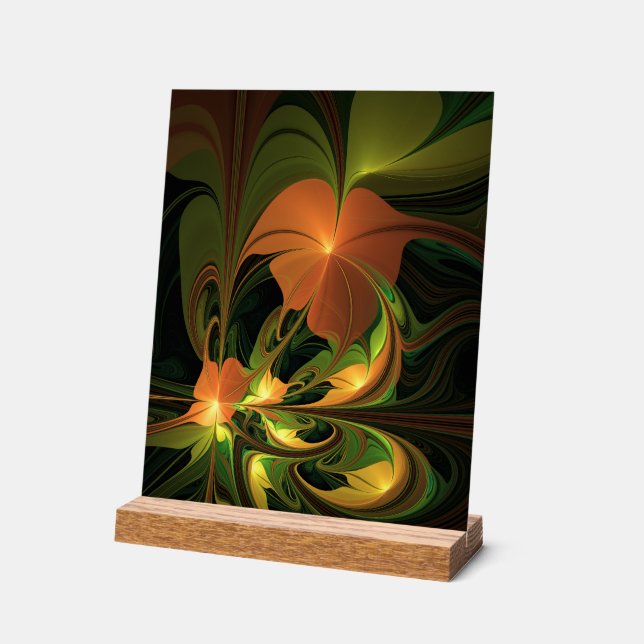 Fantasy Plant Abstract Green Rust Brown Fractal Acrylic Sign (Angle)