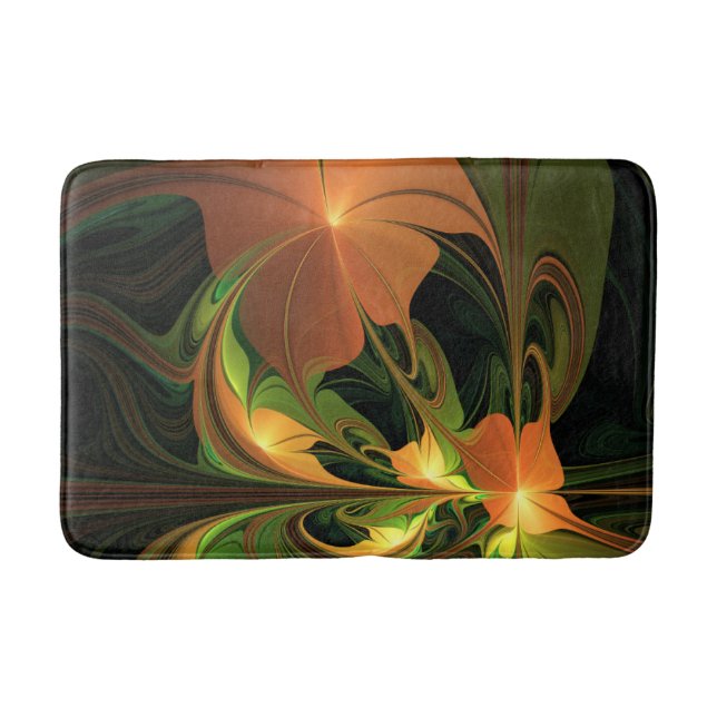 Fantasy Plant Abstract Green Rust Brown Fractal Bath Mat (Front)