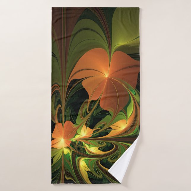 Fantasy Plant Abstract Green Rust Brown Fractal Bath Towel (Bath Towel)