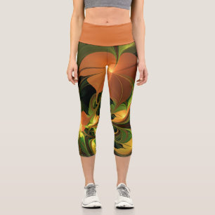 Fantasy Plant Abstract Green Rust Brown Fractal Capri Leggings