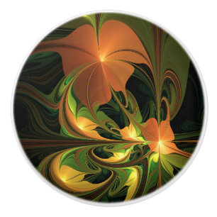 Fantasy Plant Abstract Green Rust Brown Fractal Ceramic Knob