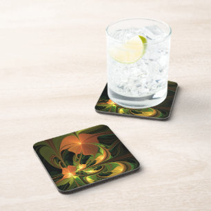 Fantasy Plant Abstract Green Rust Brown Fractal Coaster
