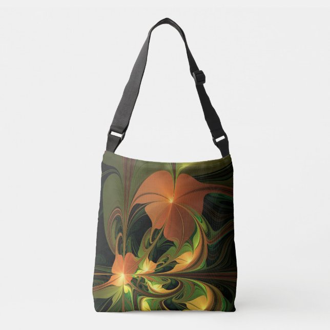 Fantasy Plant Abstract Green Rust Brown Fractal Crossbody Bag (Front)