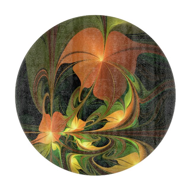 Fantasy Plant Abstract Green Rust Brown Fractal Cutting Board (Front)