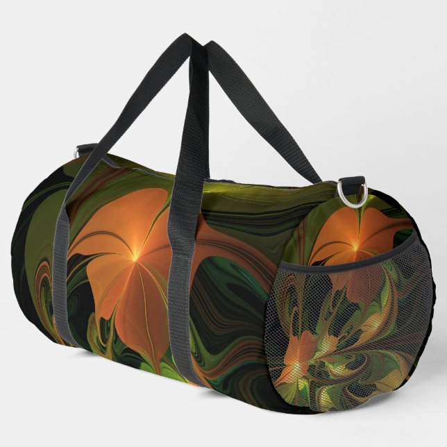 Fantasy Plant Abstract Green Rust Brown Fractal Duffle Bag (Right Corner)