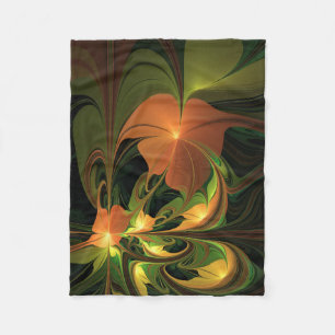 Fantasy Plant Abstract Green Rust Brown Fractal Fleece Blanket