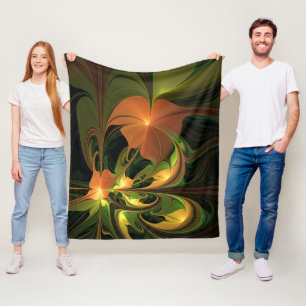 Fantasy Plant Abstract Green Rust Brown Fractal Fleece Blanket
