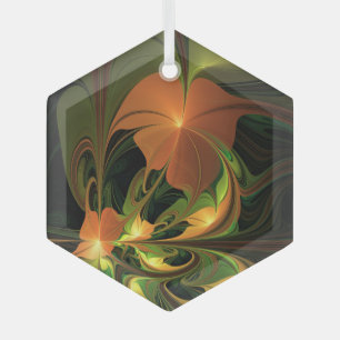 Fantasy Plant Abstract Green Rust Brown Fractal Glass Ornament