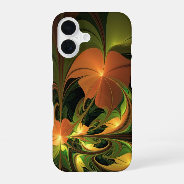 Fantasy Plant Abstract Green Rust Brown Fractal iPhone 16 Case (Back)