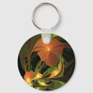 Fantasy Plant Abstract Green Rust Brown Fractal Keychain