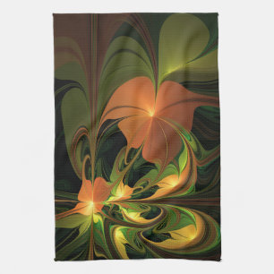 Fantasy Plant Abstract Green Rust Brown Fractal Kitchen Towel