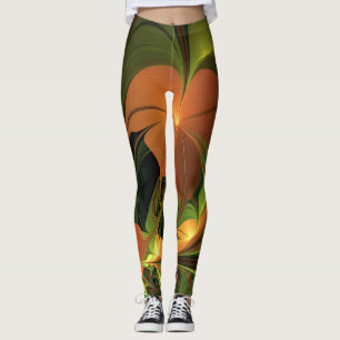 Fantasy Plant Abstract Green Rust Brown Fractal Leggings