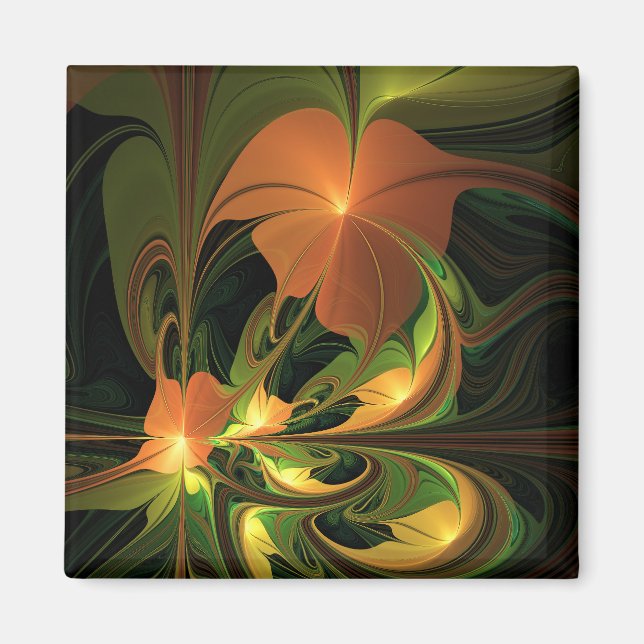 Fantasy Plant Abstract Green Rust Brown Fractal Magnet (Front)