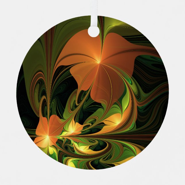 Fantasy Plant Abstract Green Rust Brown Fractal Metal Ornament (Front)
