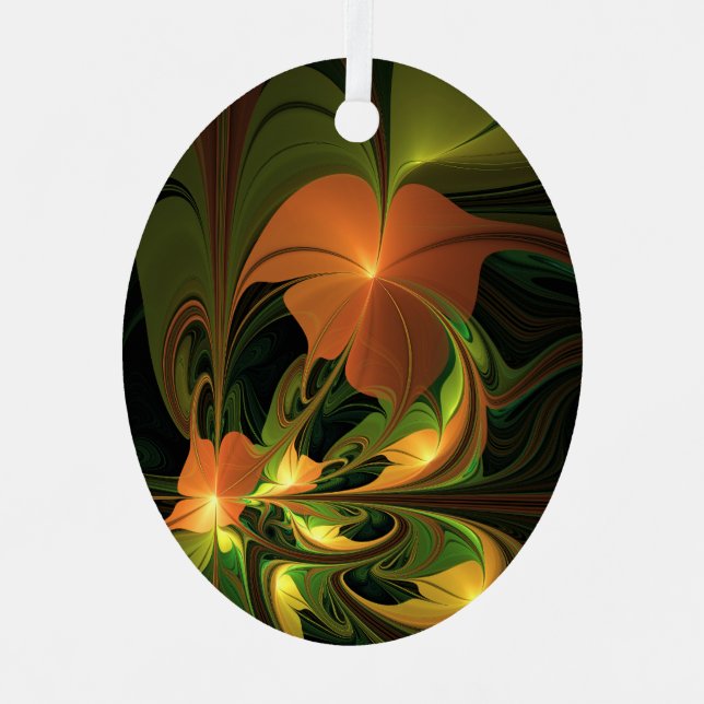 Fantasy Plant Abstract Green Rust Brown Fractal Metal Ornament (Front)