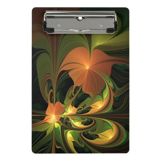 Fantasy Plant Abstract Green Rust Brown Fractal Mini Clipboard (Front)