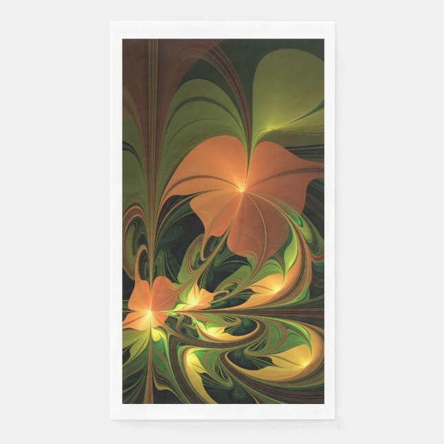Fantasy Plant Abstract Green Rust Brown Fractal Napkin (Front)