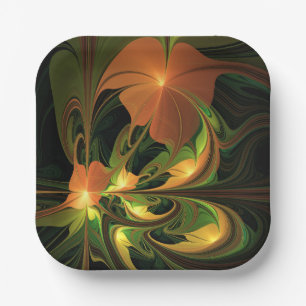 Fantasy Plant Abstract Green Rust Brown Fractal Paper Plate